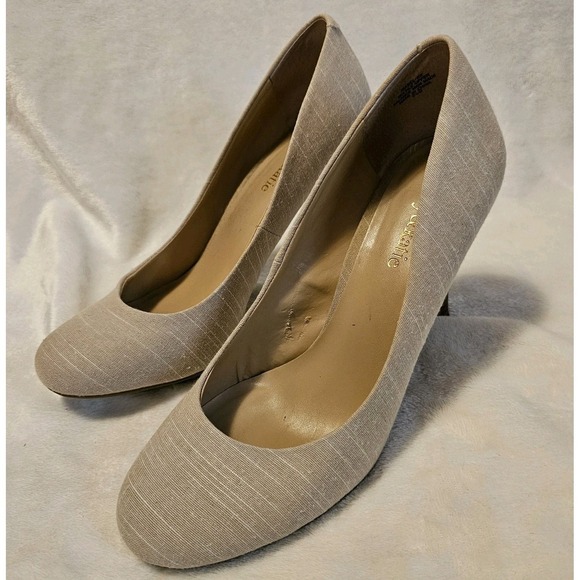 Kelly & Katie Isabel-kk Tan Linen Closed Toe Heels Women's Size 8.5M Used - Picture 3 of 10